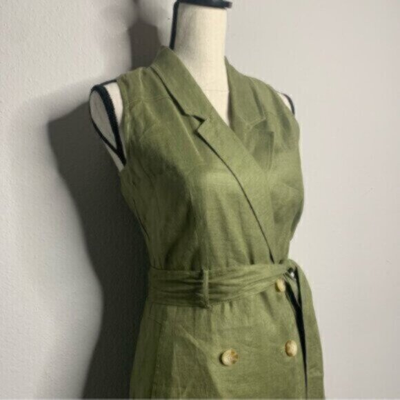 Elie Tahari Green Linen Double Breasted Shirt Dress - Picture 5 of 12